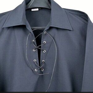 Men Scottish Traditional Jacobite Shirt Highlander Black Lace-up Front Shirt